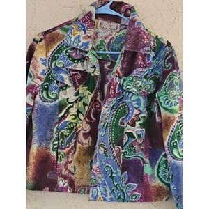 Life Style Petite Paisley Print Cotton Button Front Jacket Multicolor PM Boho